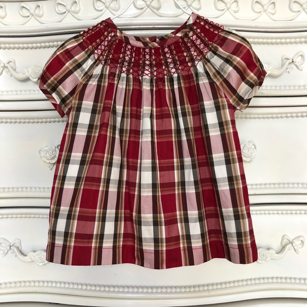 100% Silk button back plaid top